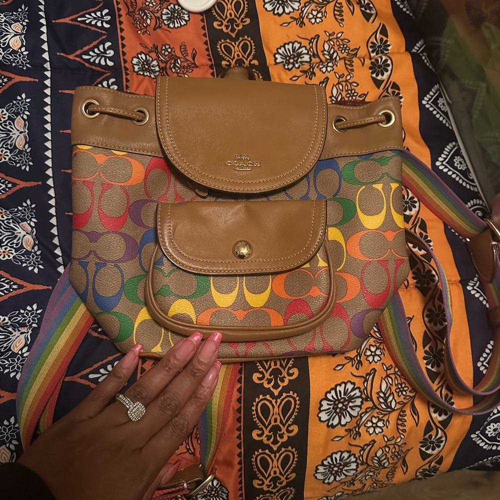 Coach Brown and Multicolor Signature Backpack